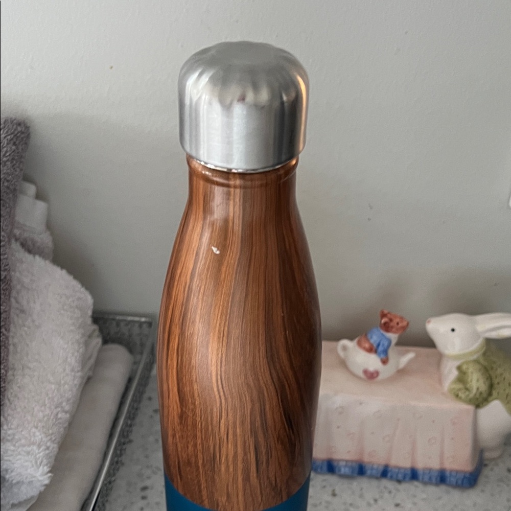 Stainless Steel and Wood-Patterned Water Bottle